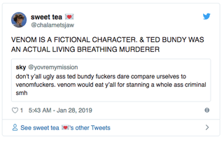 Illustration for article titled So, the people who want to fuck Venom are fighting with the people who want to fuck Ted Bundy